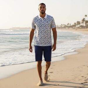 Original Penguin “Pete in Paradise” Polo XXL NWT Bright White Blue Yellow Golf